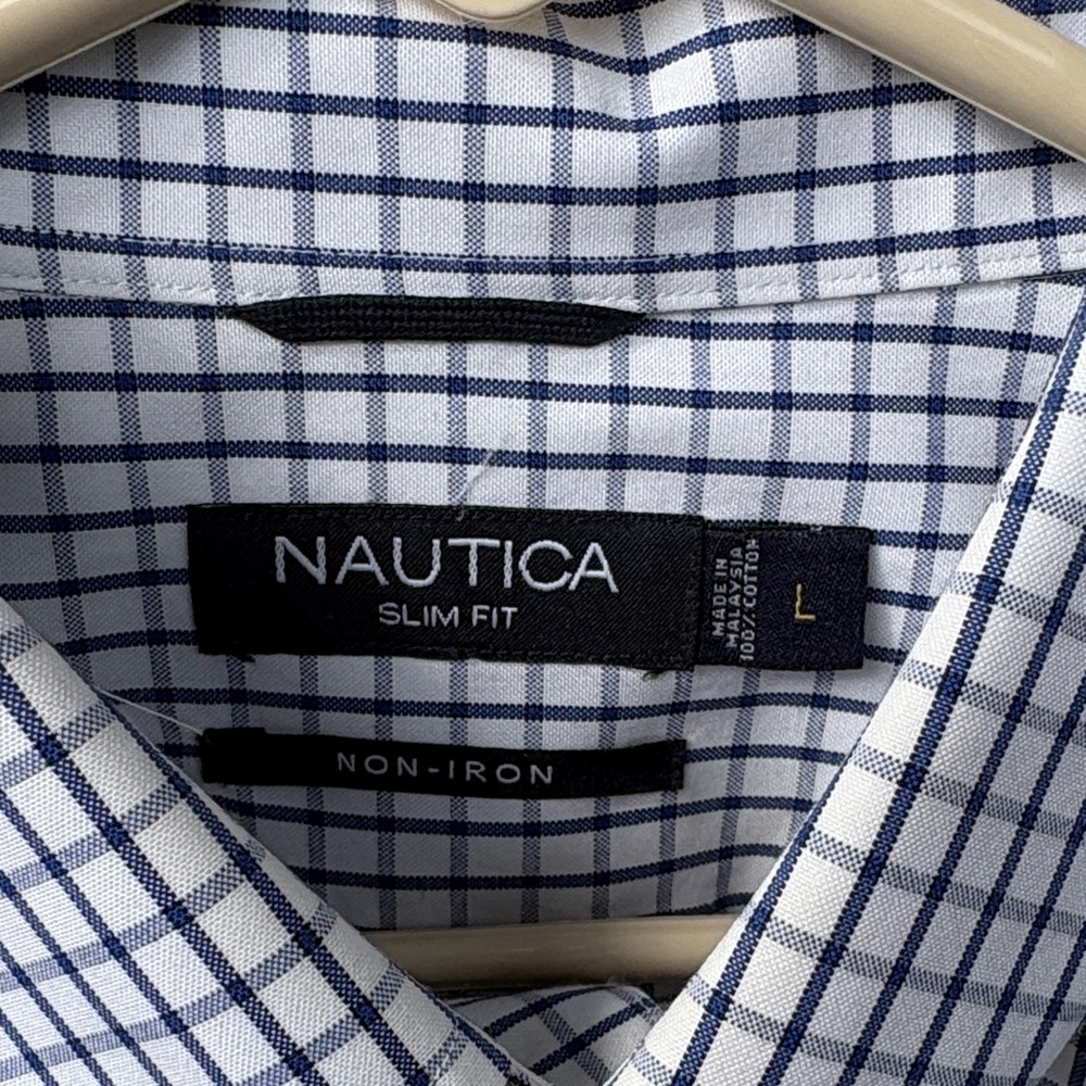 Nautica Men's Navy and White Checkered Dress Shirt - Picture 3 of 7